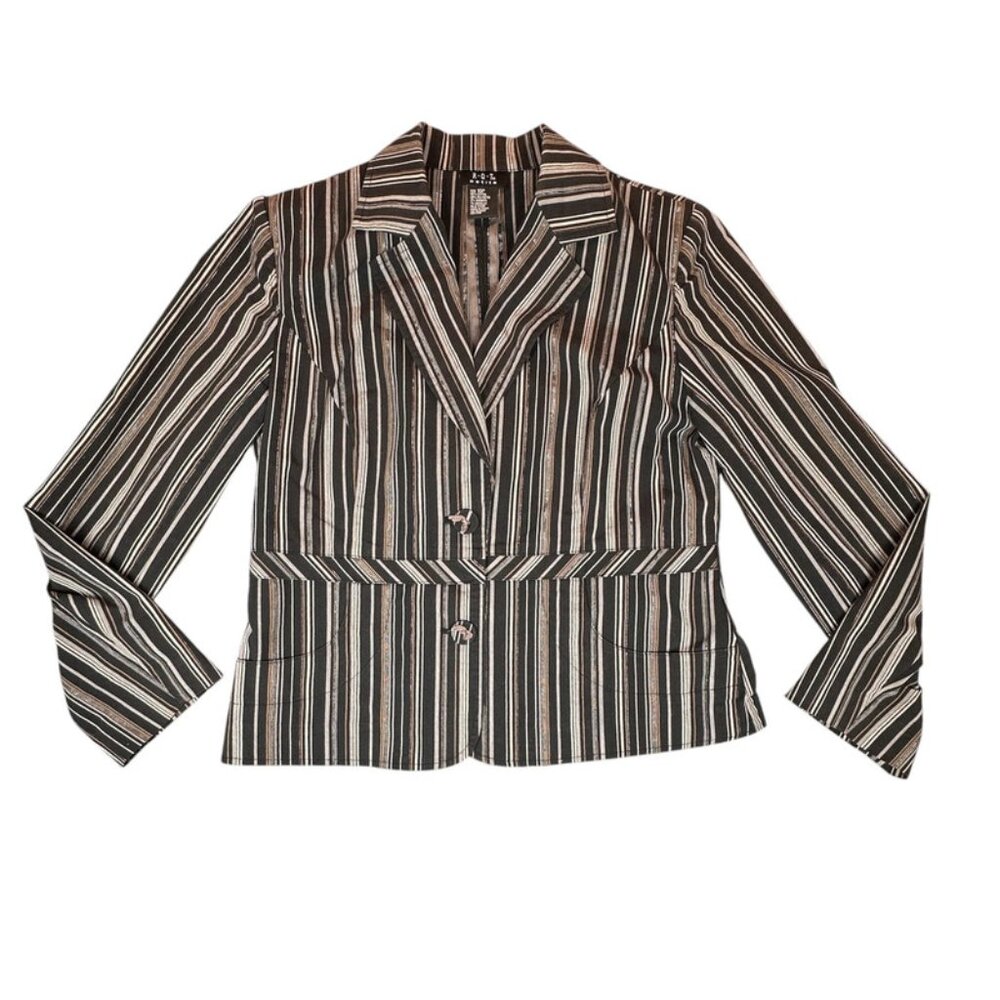 RQT Blazer Womens 10P Black Silver Gold Striped 2 Button Jacket Academia Office
